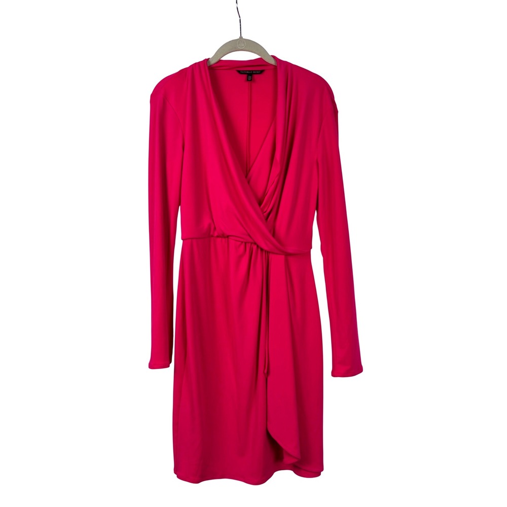 Victorias Secret Hot Pink Long Sleeve Faux Wrap Dress Mini S Barbiecore HOCO
